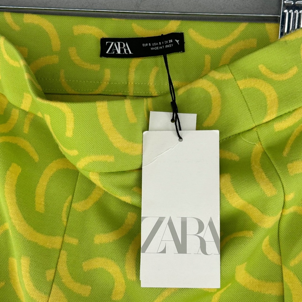 Zara Green Yellow Flared Jacquard Pull On Pant Womens Small 27x33.5 Boho Retro - Picture 8 of 10